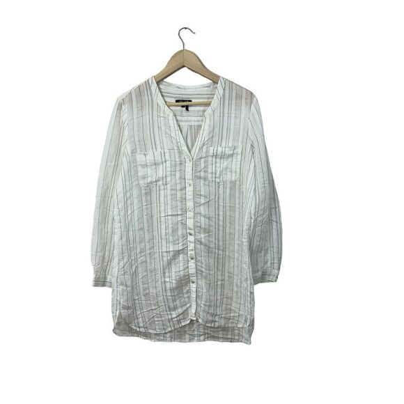 Nic + Zoe Medium Button Front Tunic Shirt White Striped Sheer Womens - Picture 1 of 13